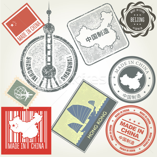 [[stock_photo]]: Chine · grunge · caoutchouc · timbres · carte