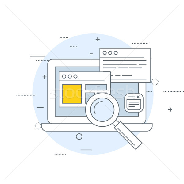 SEO and SMM icon - laptop with open windows and magnifying glass Stock photo © gomixer