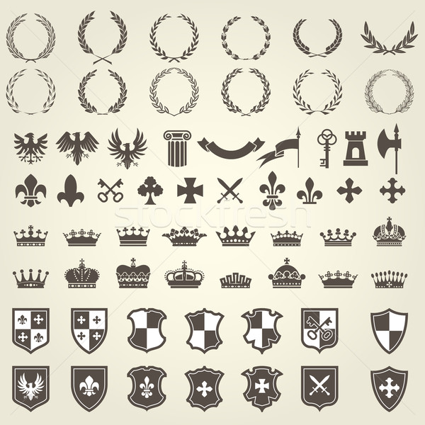 Heraldry kit of knight blazons and coat of arms elements - medie Stock photo © gomixer