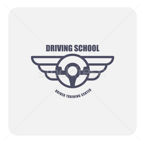 Stock photo: Driving school emblem - winged steering wheel 