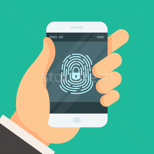 Mobile phone unlocked with fingerprint button - smartphone passw Stock photo © gomixer