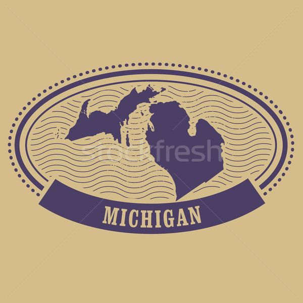 Michigan map silhouette - oval stamp Stock photo © gomixer