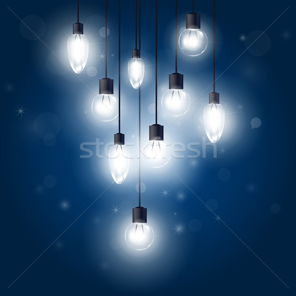 [[stock_photo]]: Ampoules · suspendu · lampes · bleu · énergie · électricité