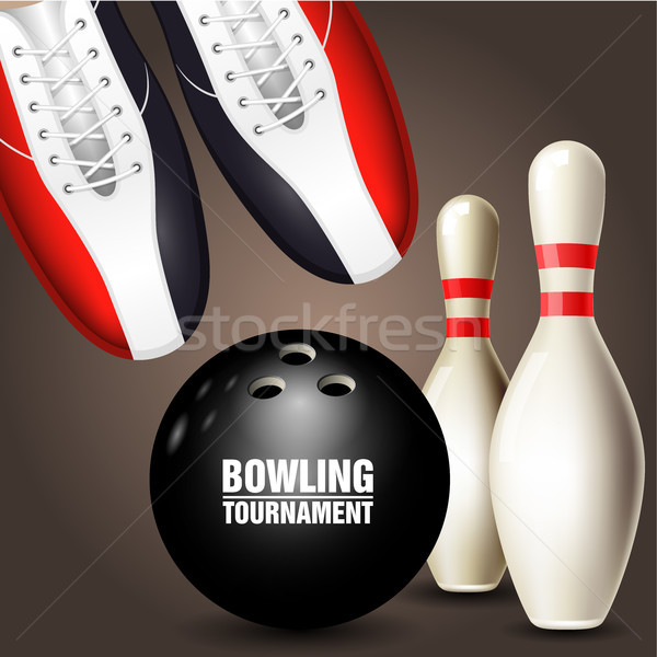 Stock foto: Bowling · Schuhe · Ball · Turnier · Einladung · Plakat