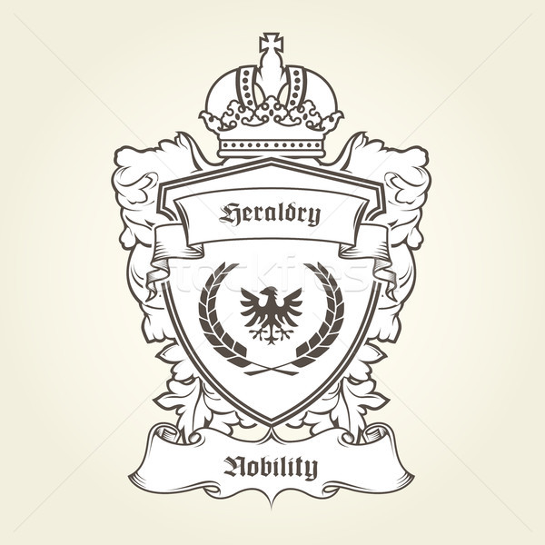 Stock photo: Coat of arms template with heraldic eagle, shield, crown and ban