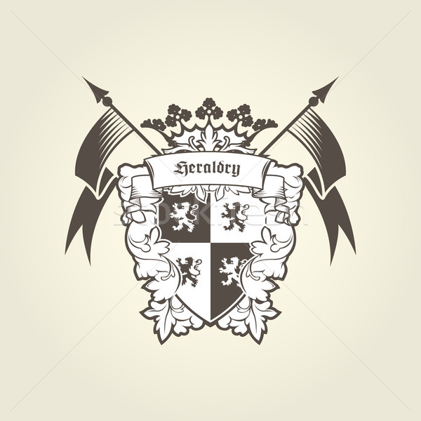 Royal coat of arms - heraldic blazon, emblem with shield lions Stock photo © gomixer