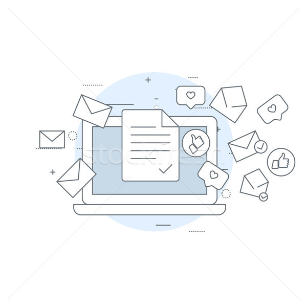 Email marketing icon - laptop and flying envelopes, mailing, e-m Stock photo © gomixer