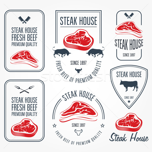 Steak house and butchery labels and emblems - meat store badge Stock photo © gomixer