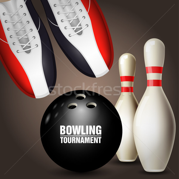 Bowling shoes, skittles and ball - bowling tournament poster Stock photo © gomixer