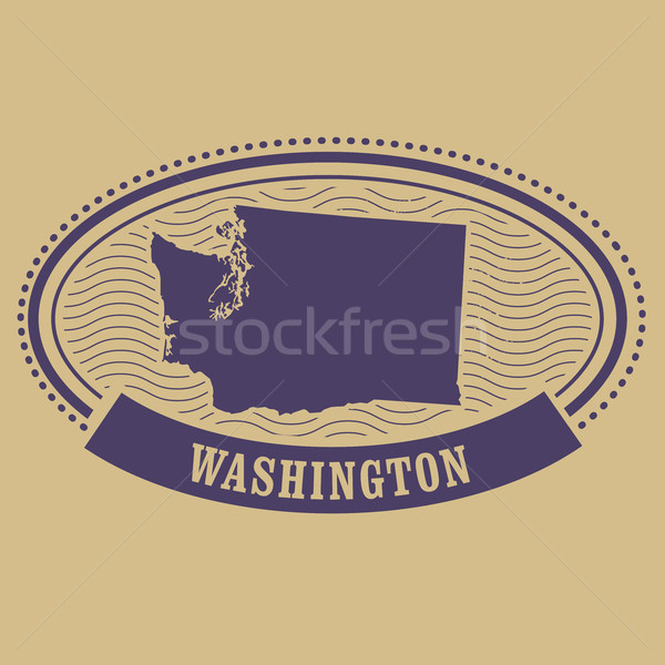 Stock fotó: Washington · térkép · sziluett · ovális · bélyeg · utazás
