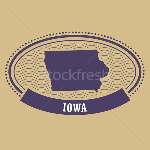 Stock photo: Iowa map silhouette - oval stamp of state