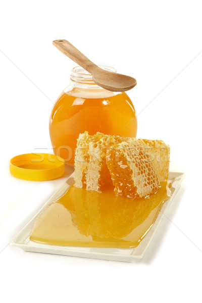 Méz méhsejt természetes étel üveg gyógyszer Stock fotó © Goruppa