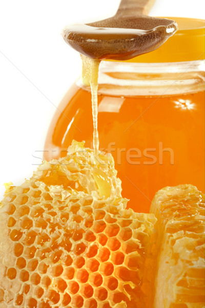 Méz méhsejt természetes étel üveg gyógyszer Stock fotó © Goruppa