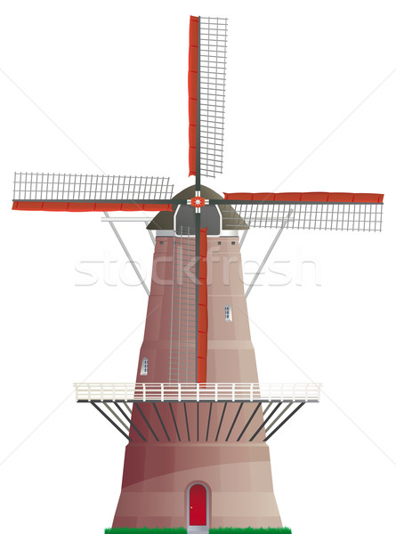 Olandez moară de vânt izolat alb constructii lemn Imagine de stoc © Grafistart