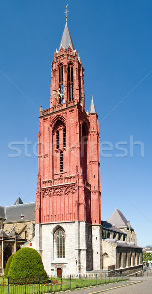 [[stock_photo]]: Rouge · tour · gothique · église · fin · très · tôt