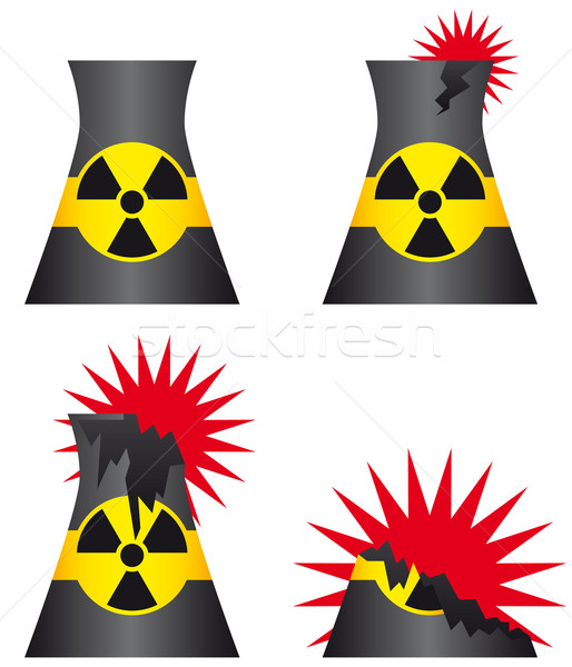 Foto stock: Nuclear · usina · ícones · isolado · branco · assinar