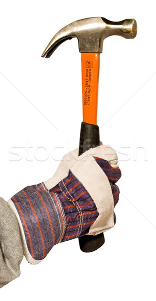 Hand Schutz Handschuh halten Hammer isoliert Stock foto © Grafistart