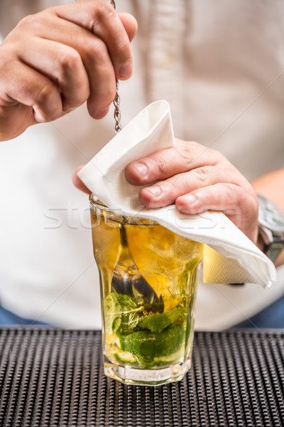 Mojito mélange boire cuillère menthe Photo stock © grafvision