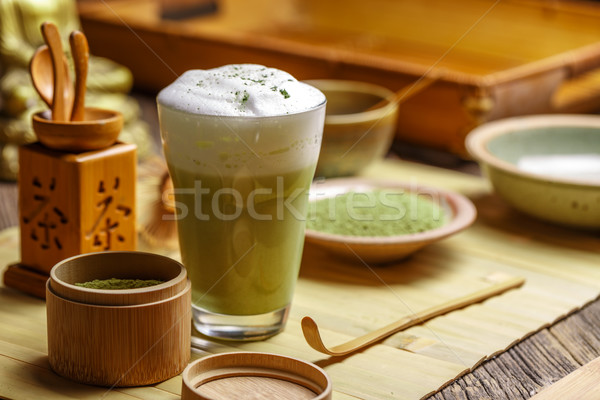 Stock photo: Matcha tea latte in glass