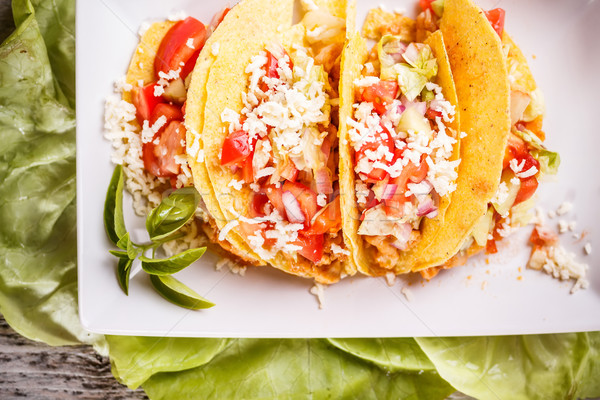 Taco csirkesaláta sajt vacsora saláta Stock fotó © grafvision