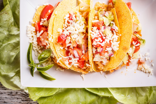 [[stock_photo]]: Tacos · salade · de · poulet · fromages · dîner · salade