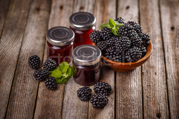 Maison BlackBerry confiture fraîches verre alimentaire Photo stock © grafvision