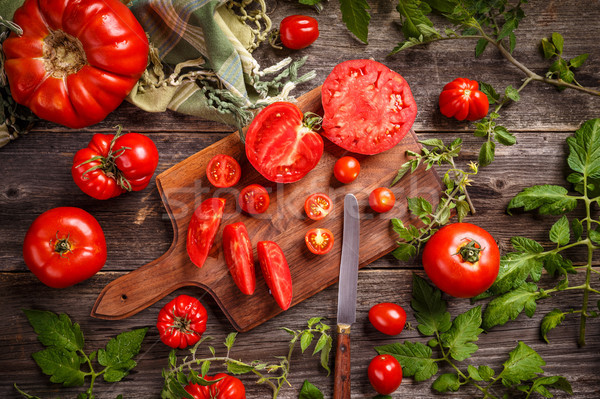 Сток-фото: красный · помидоров · ножом · томатный