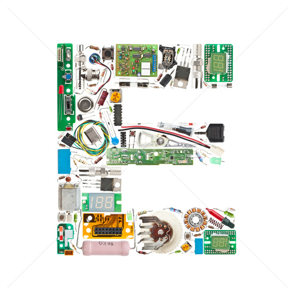 Foto stock: Eletrônico · componentes · carta · isolado · branco