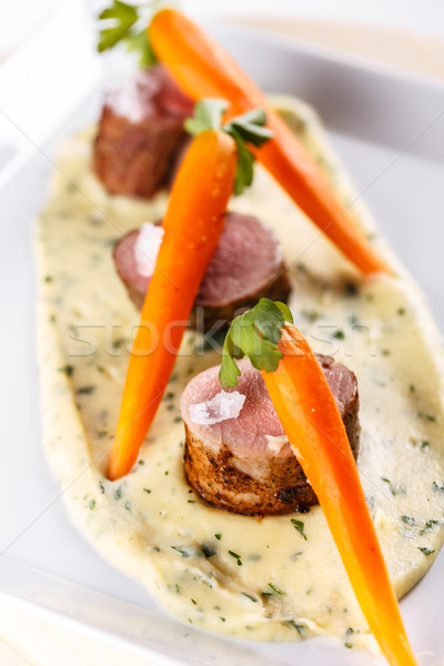Amenda de mese carne de porc carne morcovi alimente Imagine de stoc © grafvision