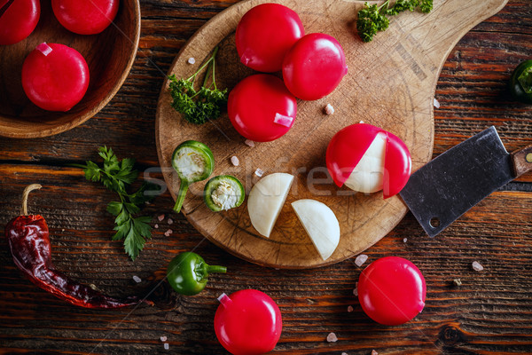 Peynir kırmızı balmumu üst görmek süt Stok fotoğraf © grafvision