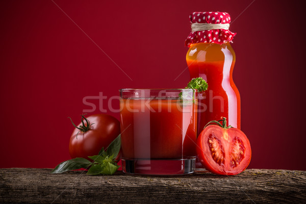 Tomatensaft frischen Tomaten Holztisch Glas Gesundheit Stock foto © grafvision