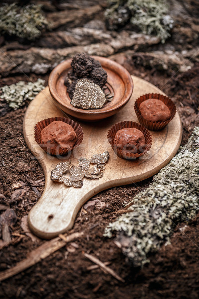 Czekolada ciemna deska do krojenia czekolady tle czarny Zdjęcia stock © grafvision