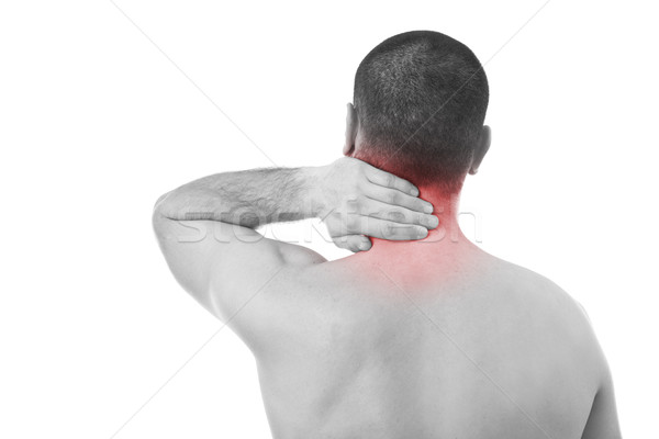 Hombre dolor de cuello joven monocromo rojo aislado Foto stock © grafvision