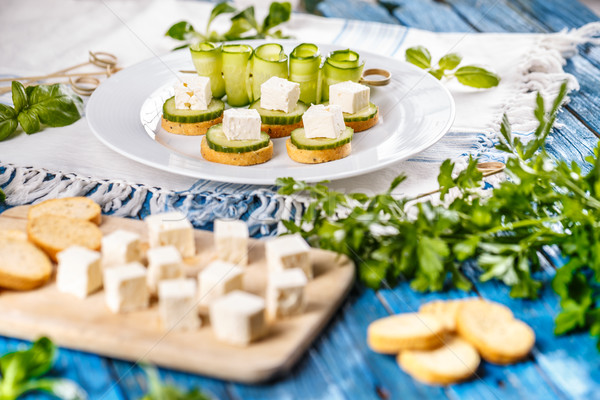 Partij klein snacks bruschetta komkommer Stockfoto © grafvision