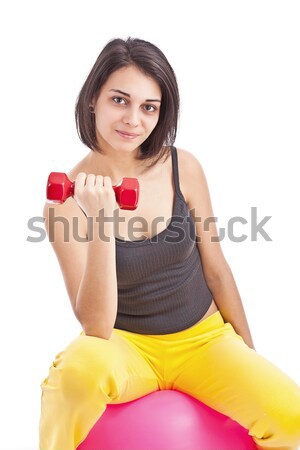 Foto stock: Caber · mulher · halteres · bola