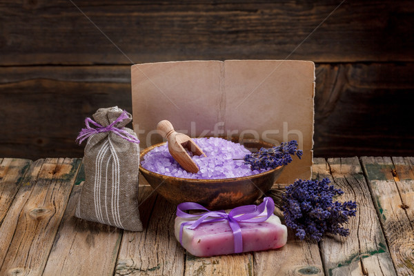 Foto stock: Lavanda · estância · termal · rústico · papel · saúde