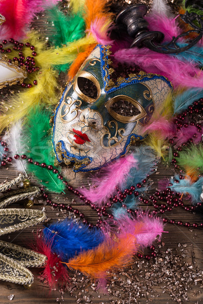 Stockfoto: Carnaval · masker · levendig · veren · partij · Blauw