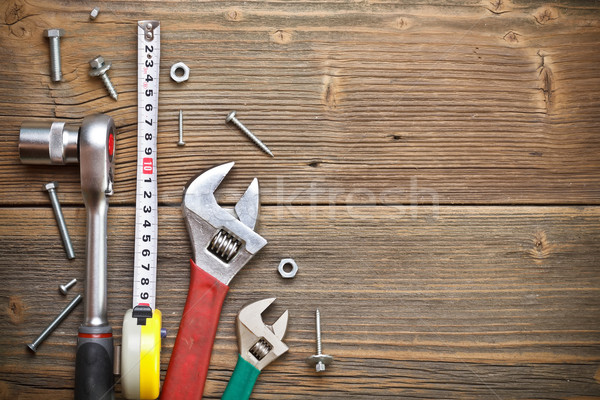 Verstellbarer Schraubenschlüssel Arbeit Schraubenschlüssel Hand Tool Ausrüstung Stock foto © grafvision