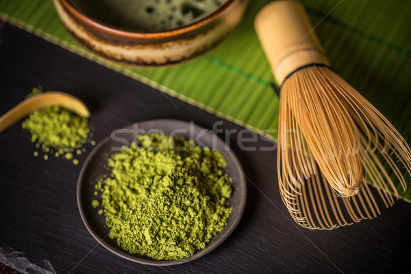 Polvere tè verde nero piatto legno sfondo Foto d'archivio © grafvision