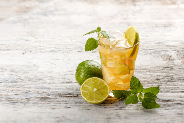 Ice tea citrom menta fa asztal gyümölcs háttér Stock fotó © grafvision
