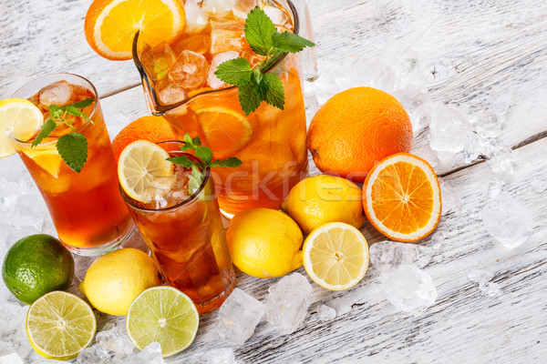 Frissítő jegestea citrom menta gyümölcs üveg Stock fotó © grafvision