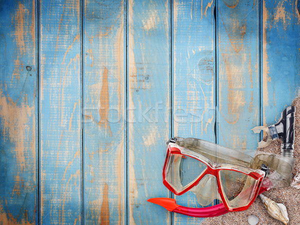 Snorkeling maszk utazás kék fa deszka tengerpart Stock fotó © grafvision