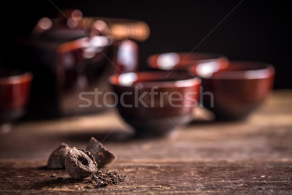 Cinese tè rustico legno foglia bere Foto d'archivio © grafvision