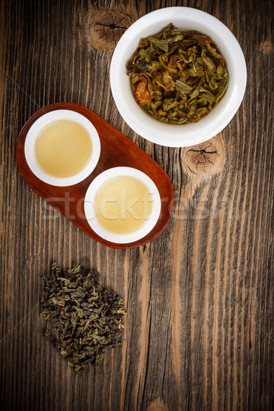 Chinesisch Schüssel alten Holztisch Tabelle Tasse Stock foto © grafvision