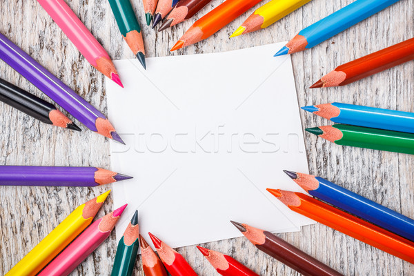 Kalemler kâğıt rustik ahşap masa okul Stok fotoğraf © grafvision