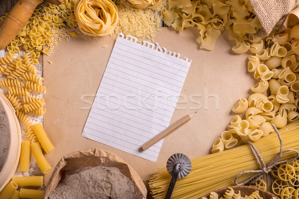 Foto stock: Pasta · marco · papel · fondo · nota