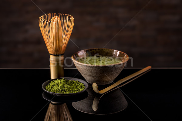 Té verde tazón batidor cuchara beber té Foto stock © grafvision