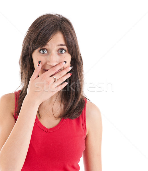 Adolescente cubrir boca mano palma aislado Foto stock © grafvision