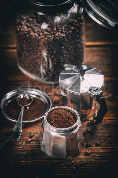 öreg kávéfőző föld kávé háttér ital Stock fotó © grafvision