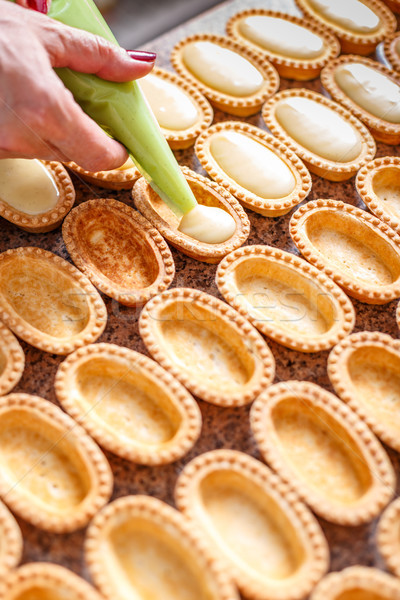 Preparing small pastry tartlets Stock photo © grafvision